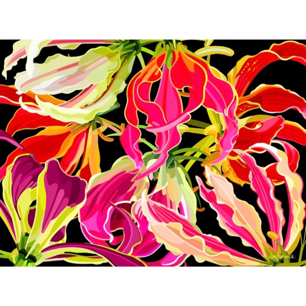 NWT Bairiki by Jan Barwick XL Vibrant Gloriosa Lily Print Sarong 70” x 55”